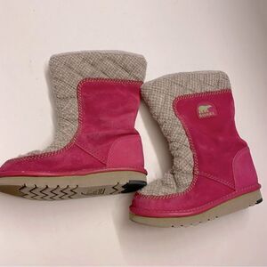Sorel girls hot pink suede pull on tall Campus Snow winter Boots kids 12